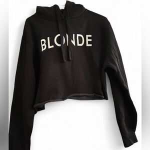 Black Cropped Hoodie with BLONDE White Logo